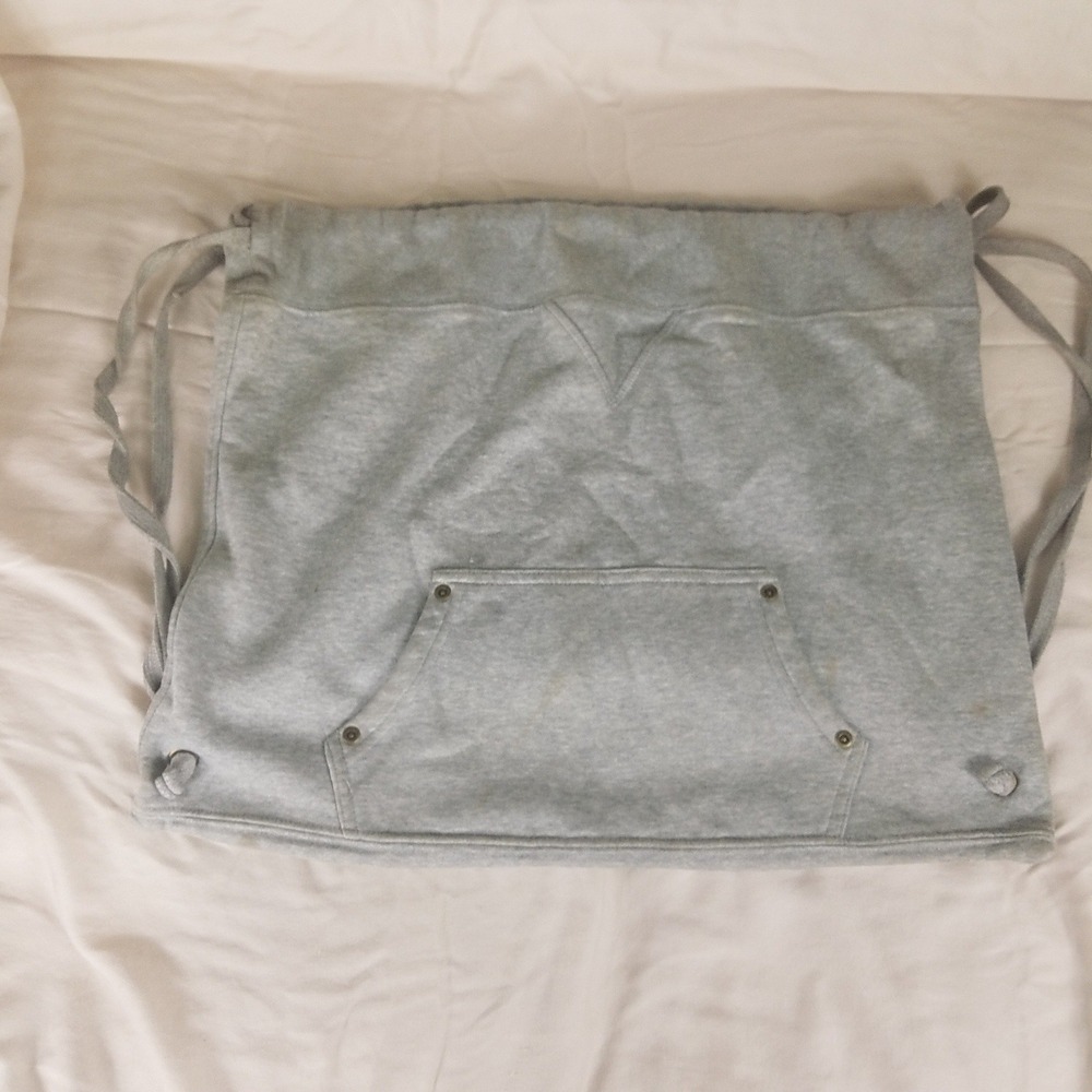 Disney Drawstring Backpack XXL Gray Mickey Mouse Cotton Fleece Cinch Vintage